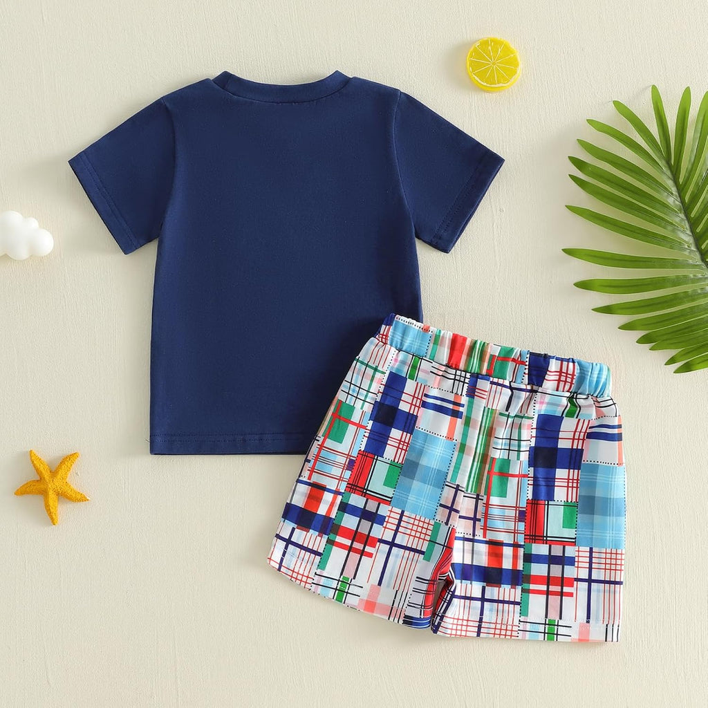 Toddler Baby Boy Clothes 12 18 Boys Summer Outfit T-Shirt Plaid Shorts Infant Beach Outfits Set