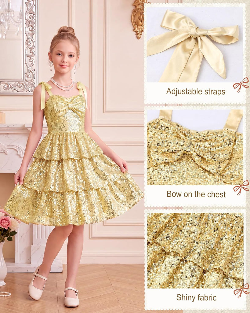 Sequin Dress Formal Kids Party Fancy Gown Bow Dresses