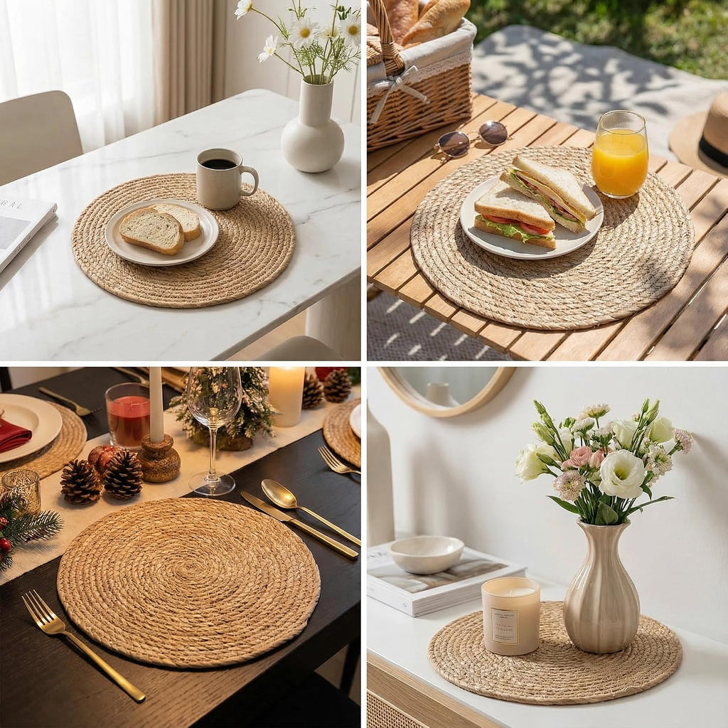 Inch Round Woven Placemats, Rattan Style Charger Plates - Set of 6