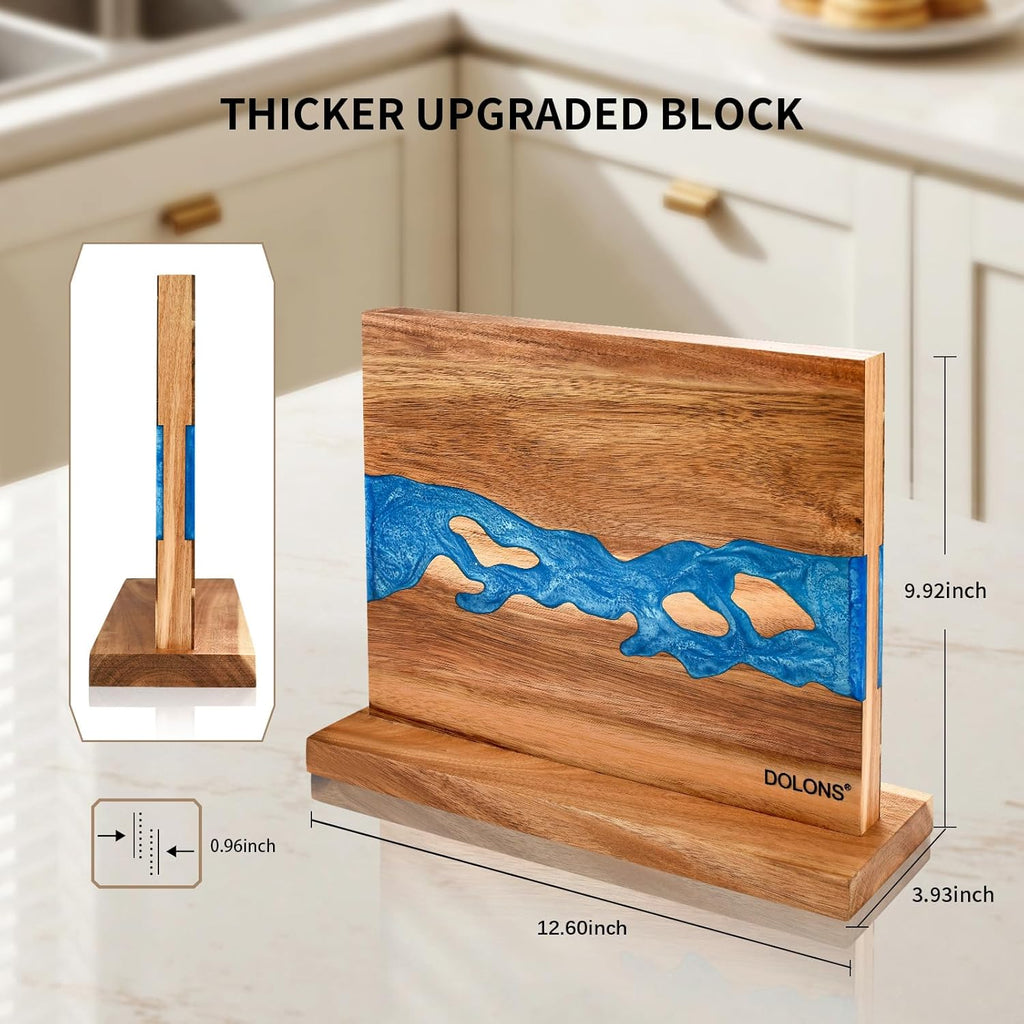 Magnetic Knife Block,Acacia Wood And Res Magnetic Knife Holder,Equipped with strong magnets,Multifunctional Double