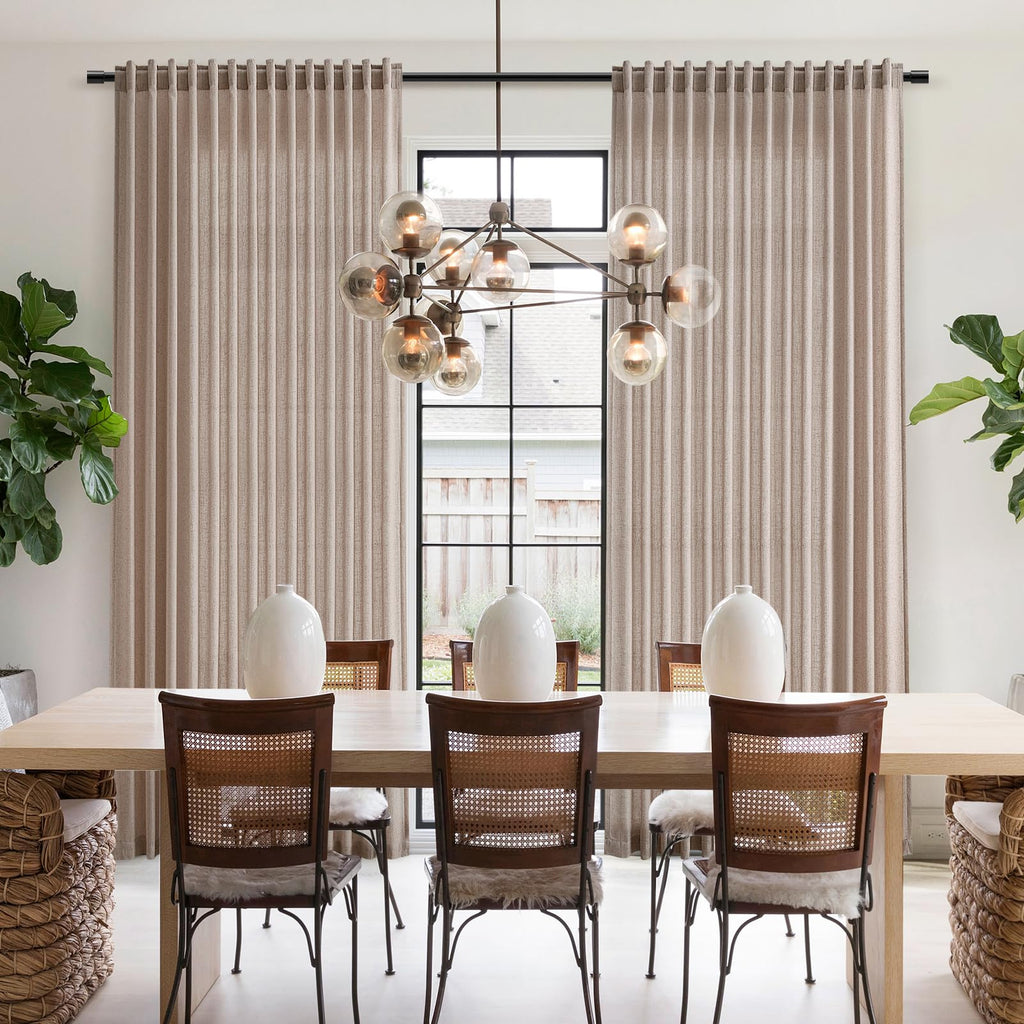 Oatmeal Linen Curtains 63 Inches Length 2 Panels Set Back Tab Pocket Light Filtering Semi Sheer Drapes Modern