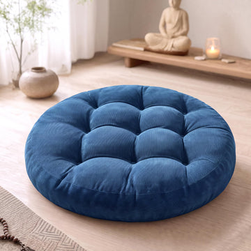 Round Meditation Cushion, Large Floor Pillow for Adults, 22 Inch Navy