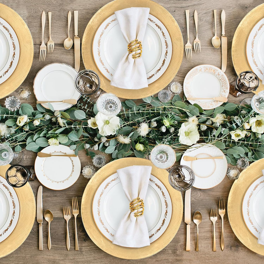 Foil Gold Charger Plates, 13" Round Beaded Plate Chargers - Set of 12