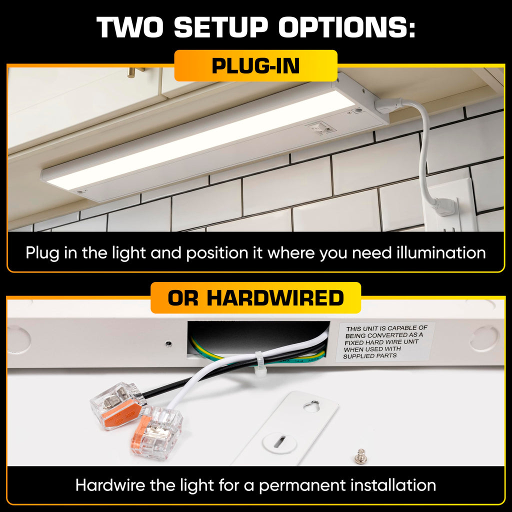 LED Under Cabinet Lighting Hardwired - 3CCT 18 Inch White Finish - Undercabinet Lights - Linkable Undercounter
