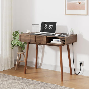 Mid Century Modern Desk, Executive Home Office Desk w/Drawer & Open Compartment