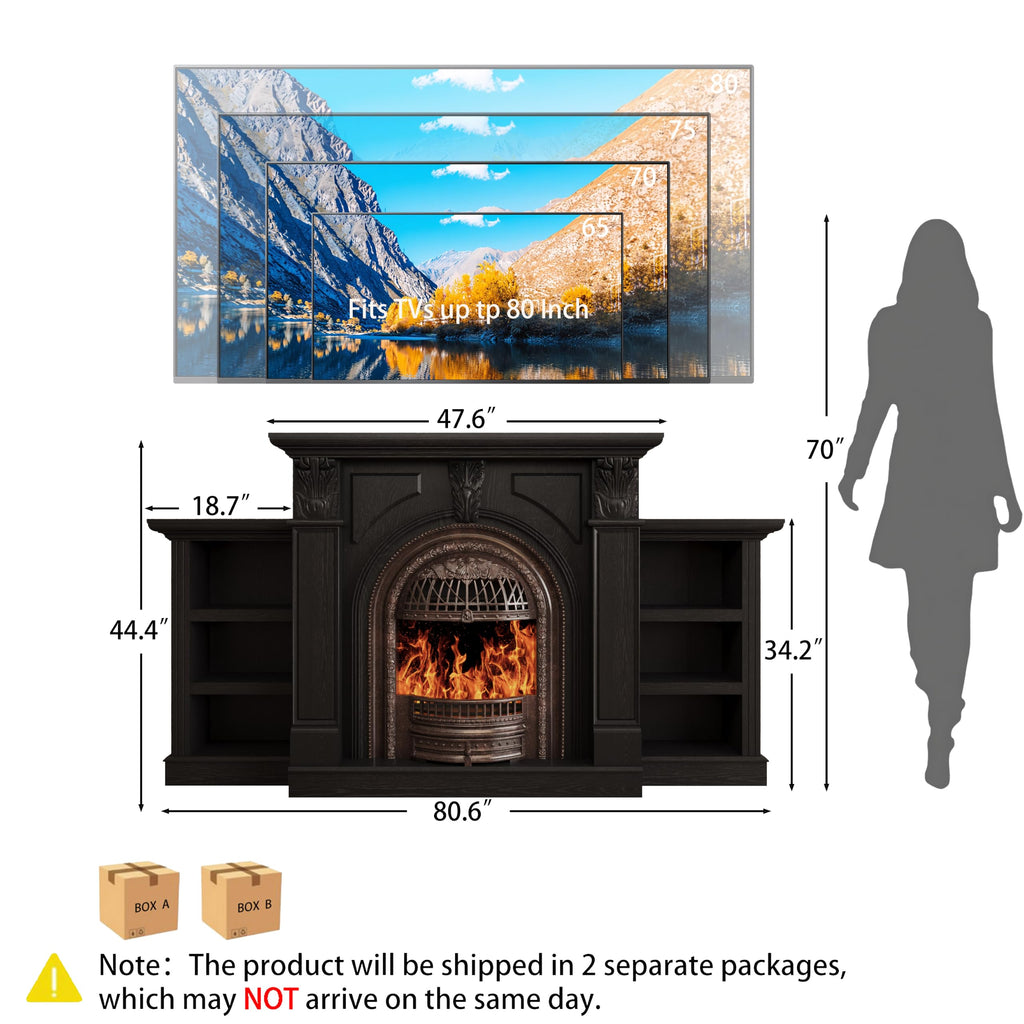 80" Birdcage Electric Fireplace TV Stand with Mantel, Black