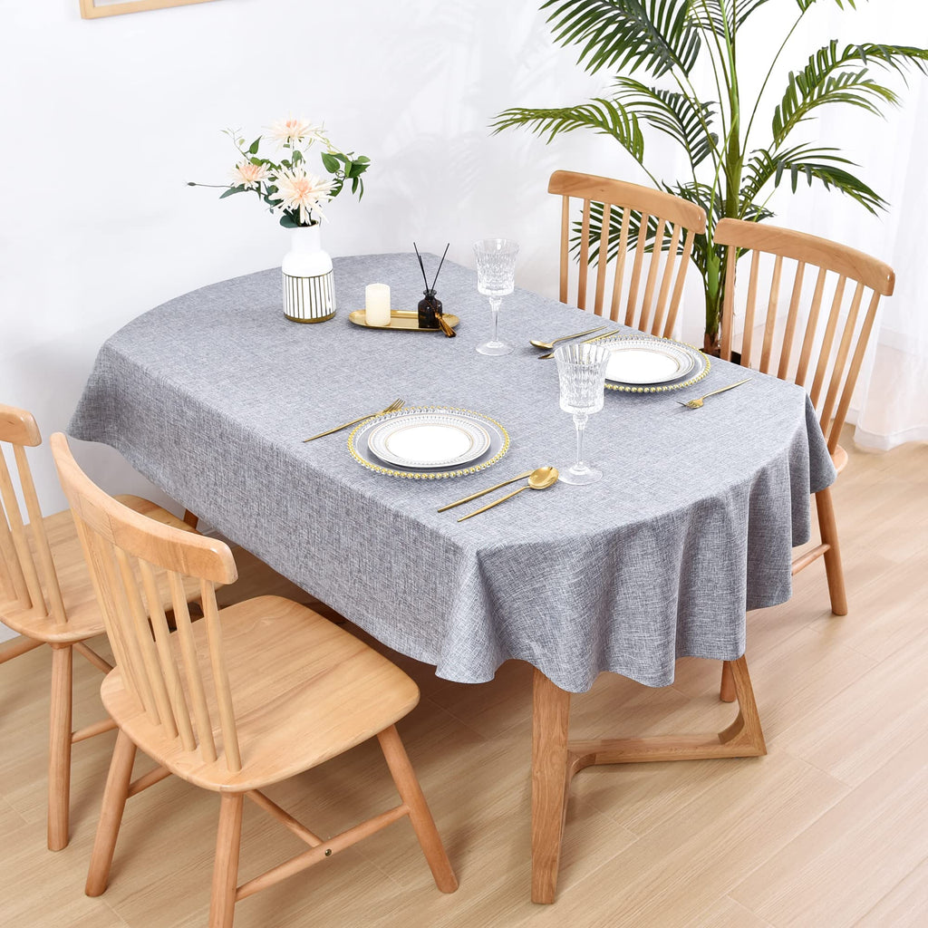 Faux Linen Oval Tablecloth 60 x 102 Inch Grey Table Cloths