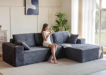 Boneless Couch, 104" L-Shape Sectional Sofa, Right-Facing Chaise