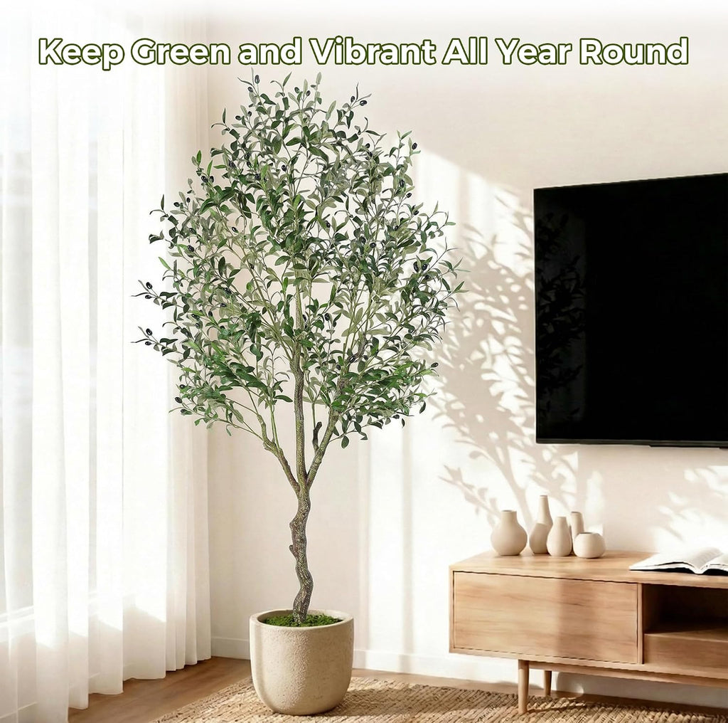 Artificial Olive Tree Indoor 6FT, Tall Faux Olive Tree with White Planter