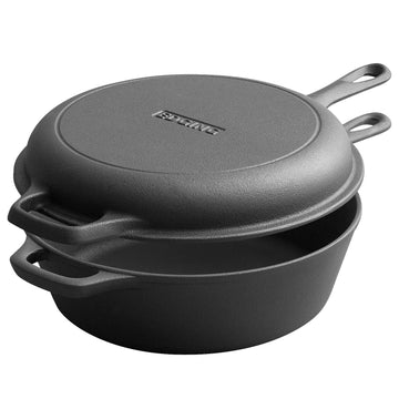 2-in-1 Pre-Seasoned Cast Iron Dutch Oven Pot with Skillet Lid Set, 10" Skillet 3QT Pot for Cooking, Baking, Frying