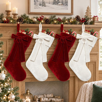 4 Pack 18 in Christmas Velvet Hanging Stocking Xmas Home Decoration