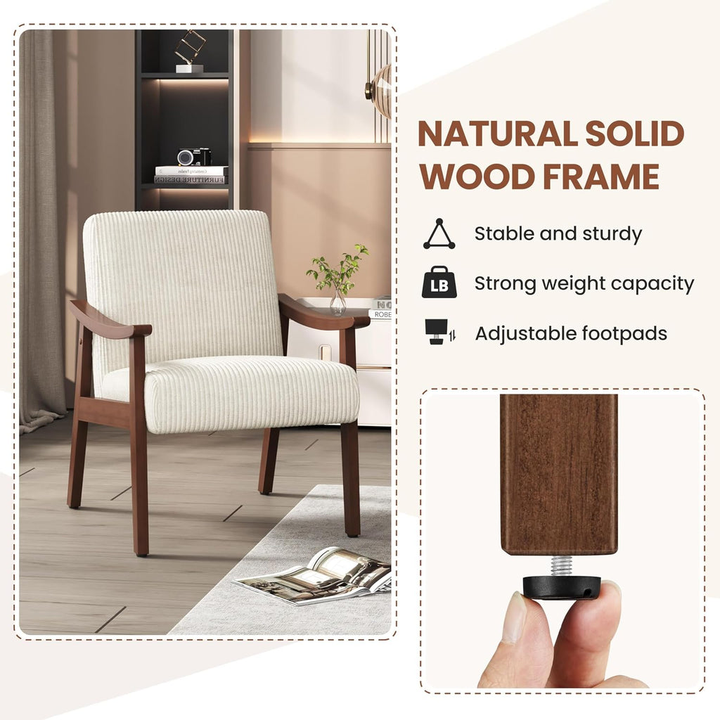 Accent Chairs, Mid-Century Faux Leather Armchairs, Beige - Set of 2