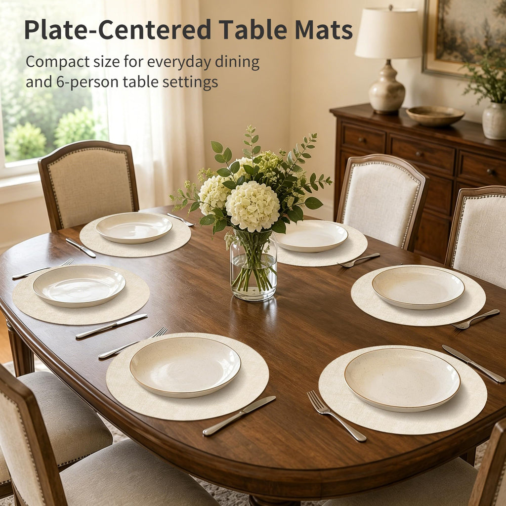 Faux Leather Round Placemats Set of 6, 13.8 inch, Beige