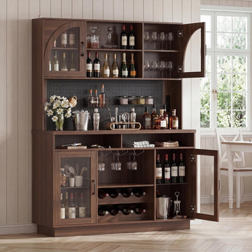71" Tall Wine Bar Cabinet with Charging Station, Brown