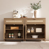 Sideboard Buffet Cabinet Set of 3, Rattan Credenza Storage Cabinet, Boho Buffet Table Console Cabinets with Drawer