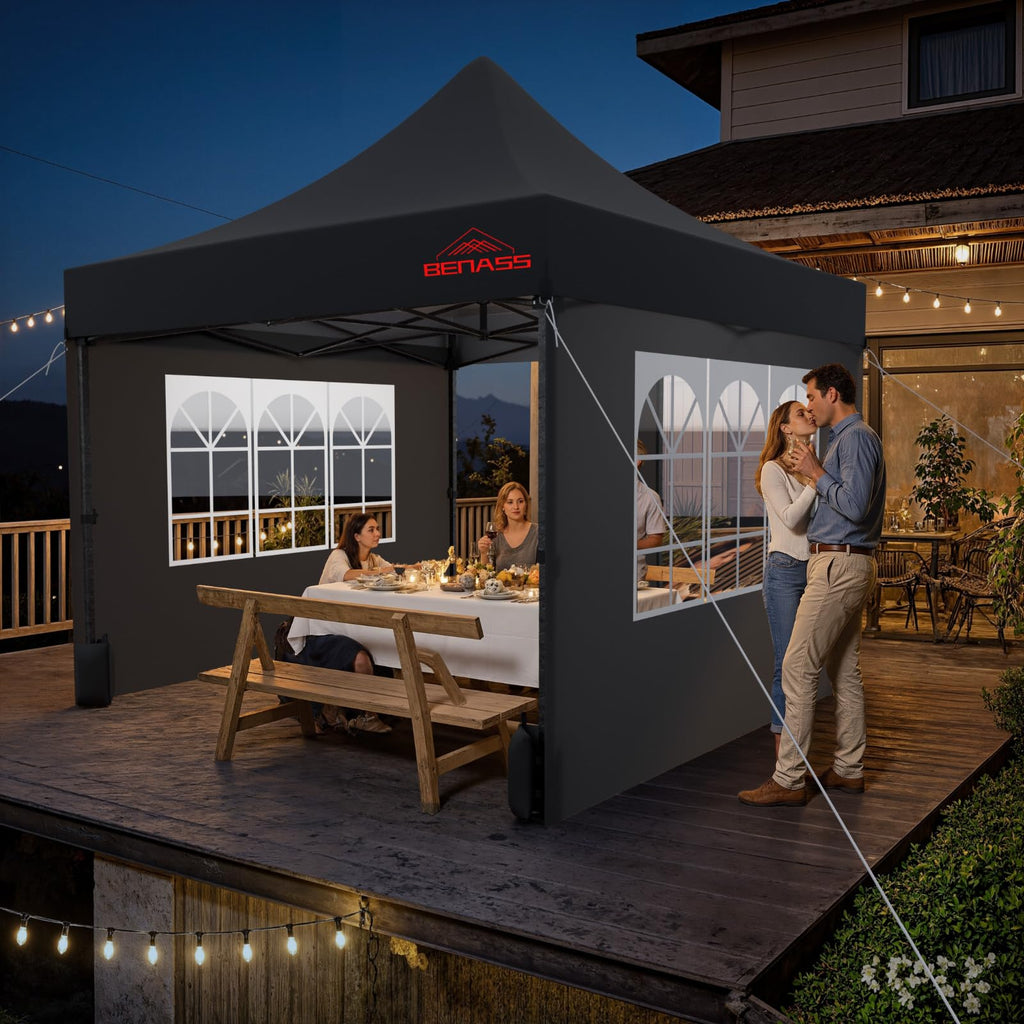 10x10 Heavy Duty Commercial Pop Up Canopy with Sidewalls, Black