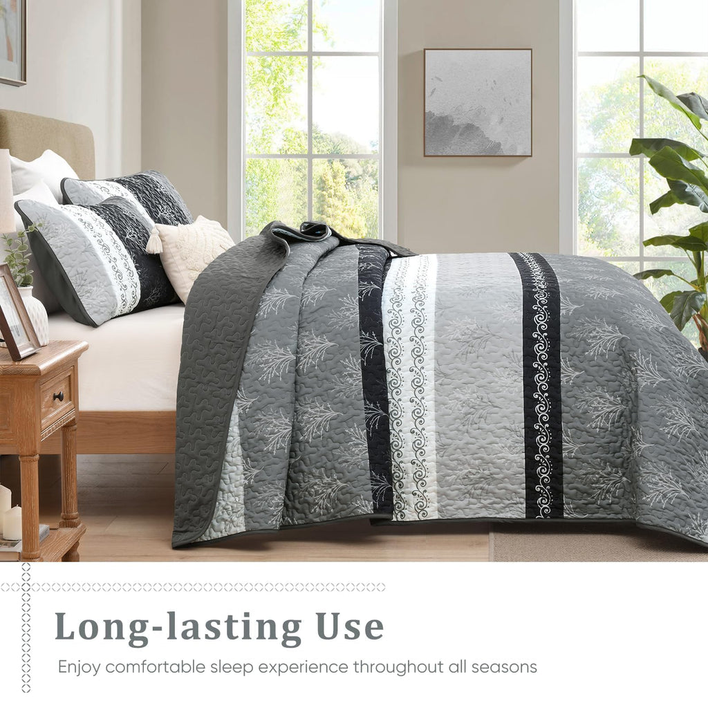 Quilt Set, Boho Summer Striped Bedspread Coverlet Set, Brown