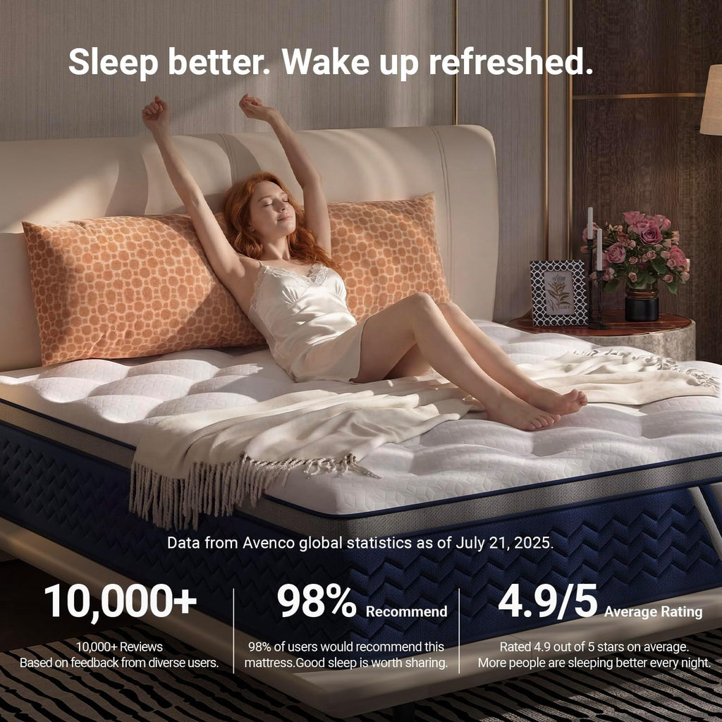 SyncDeep Queen Mattress 12 Inch, Firm Hybrid Cooling, Lumbar Support | Back Pain Relief, Motion Isolation, Reinforced