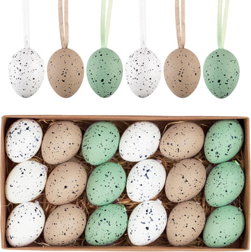Easter Eggs Ornaments for Small Tree Decorations, 1.57" Neutral Beige Green Plastic Easter Eggs Bulk - Set of 18