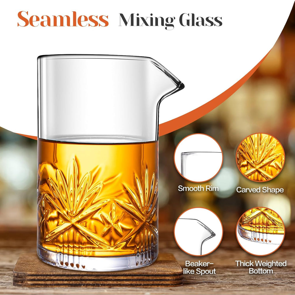 Cocktail Mixing Glass, 18oz Crystal Bartender Kit, Bar Mixing Glass Old Fashioned Cocktail Kit with Strainer - Set of 5
