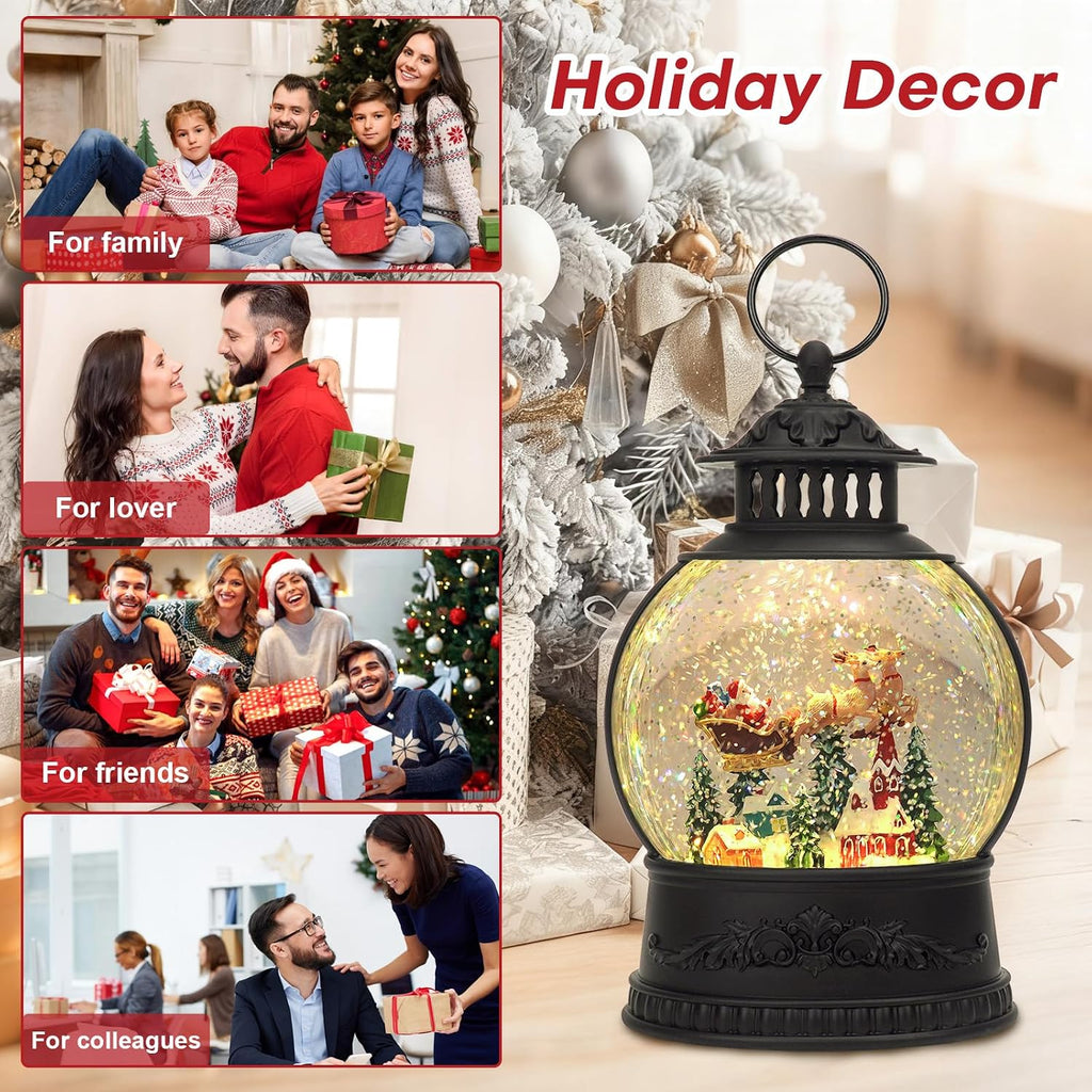 Christmas Snow Globe Water Lantern with Timer and Music, USB and Battery Operated Lighted Led Globe, Santa Snowglobe
