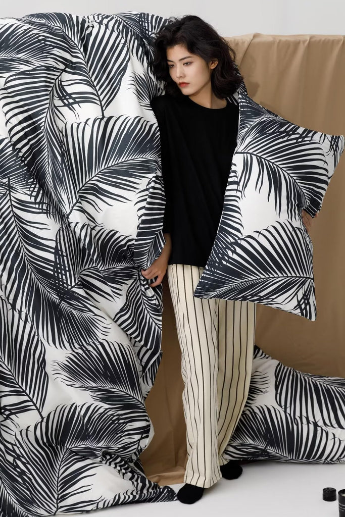 Black Leaves Comforter Cal King Black and White Palm Leaf Printed Comforter Set Modern Boho Black Tropical Botanical