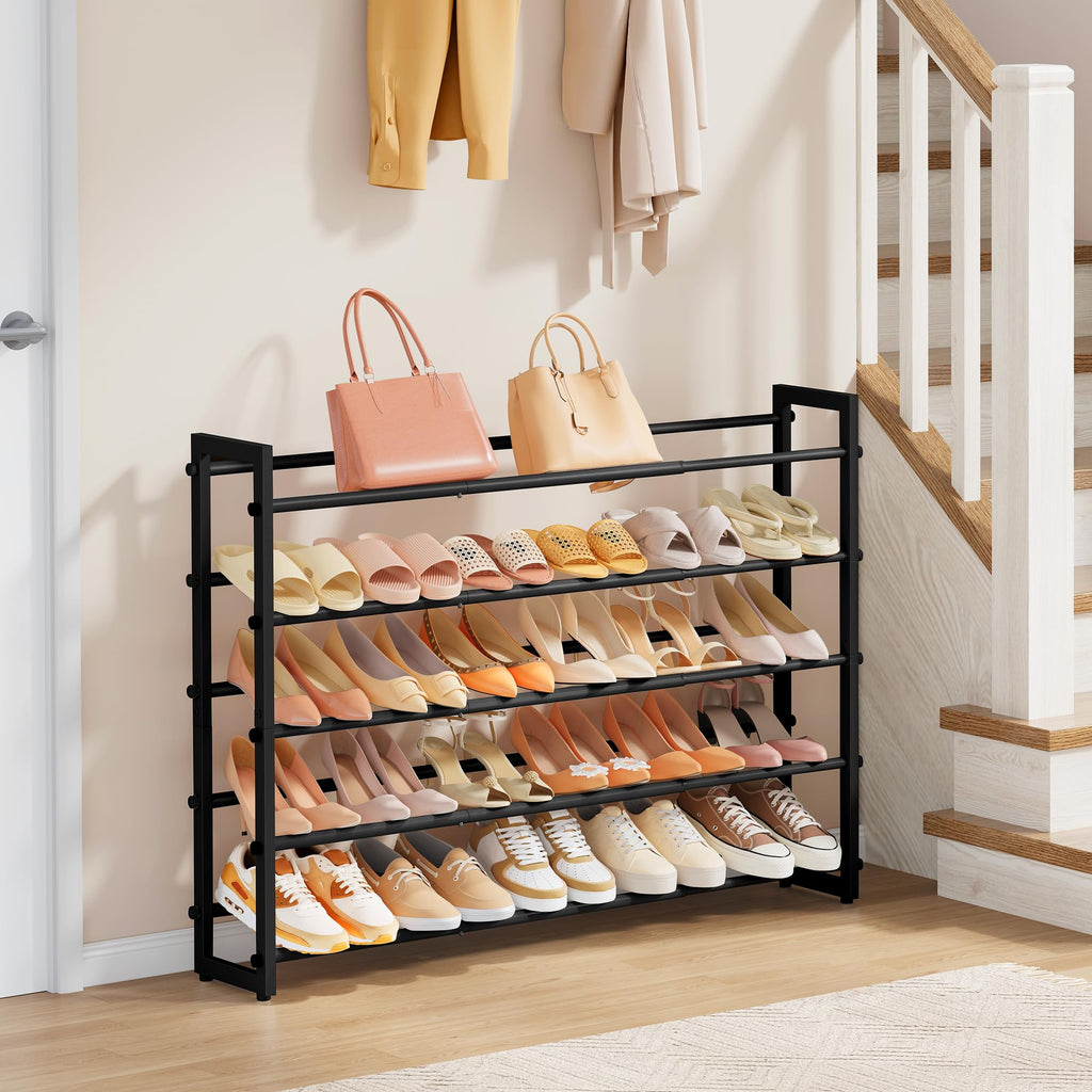 5-Tier Expandable Shoe Rack, Adjustable Shoe Shelf Storage Organizer Space Saving Metal Free Standing Shoe Rack