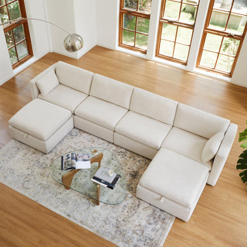 146" Modular Sectional Sofa, 6 Seat Modular Couch, Linen
