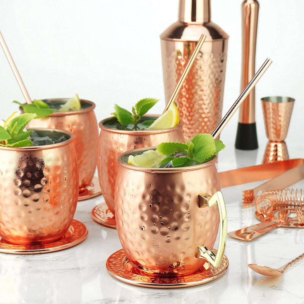 [Gift Set] PG Ultimate Moscow Mule SS Copper Plated Set | Cocktail Shaker, 4X Mugs, 4X Straws, 4X Cocktail - Set of 25