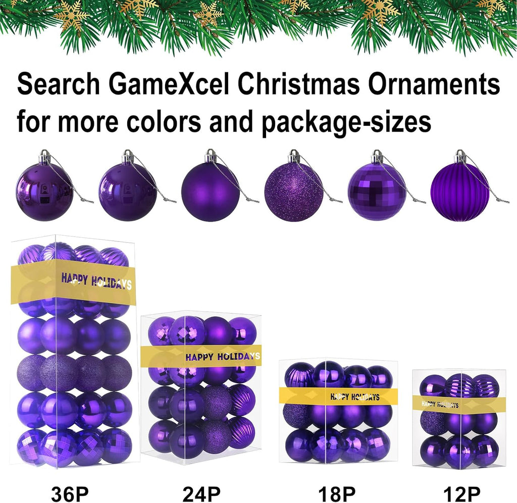 Christmas Balls Ornaments - Shatterproof Christmas Tree Decorations Medium Hanging Ball Purple 2.5in x 24 Pack - Set of 24