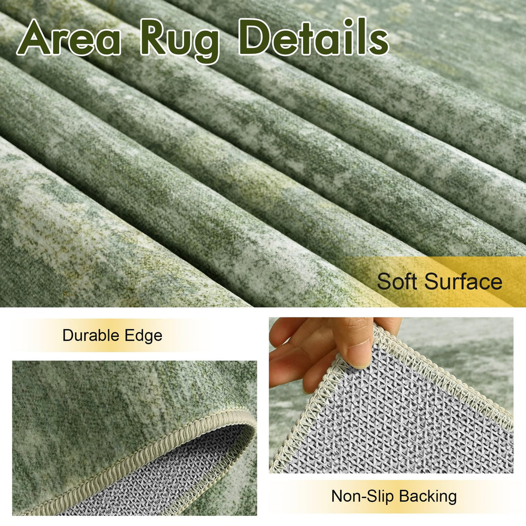 2x6 Ft Abstract Washable Runner Area Rugs Green