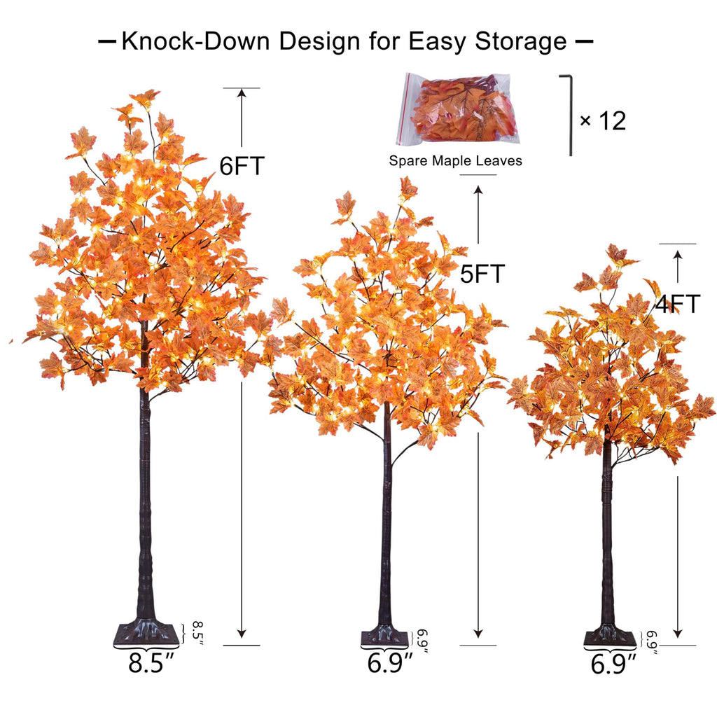 4+5+6FT Total Artificial Lighted Maple Tree Warm White Fall Decorations Indoor Outdoor, Orange