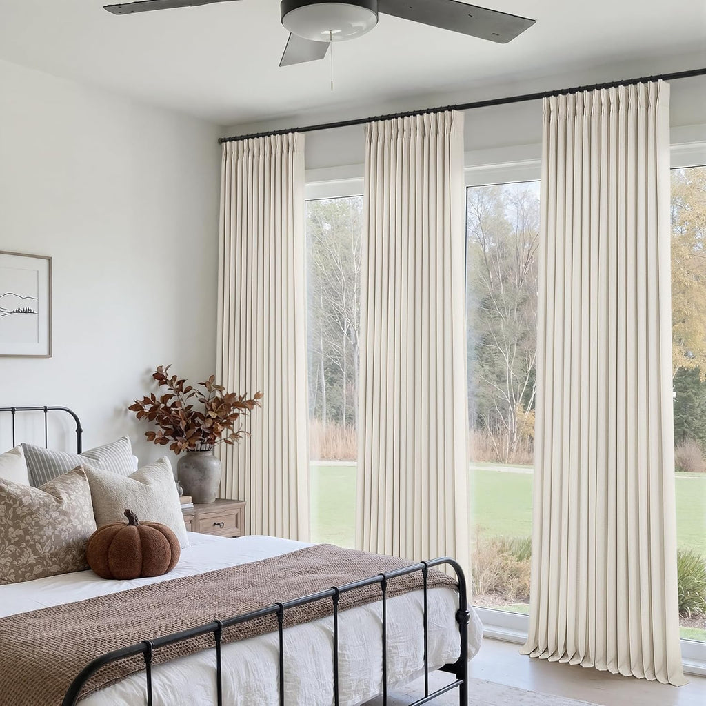 Natural Pinch Pleated Linen Curtains 84 Inch Length 2 Panels for Living Room Bedroom Cream Semi Sheer Light Filtering