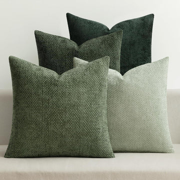 Decorative Chenille Euro Pillow Covers Forest Green 24x24 Pack of 4
