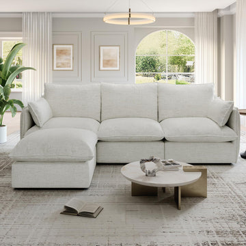 Cloud Modular Sectional Sofa, Waterproof 3 Seat Couch, Cream White