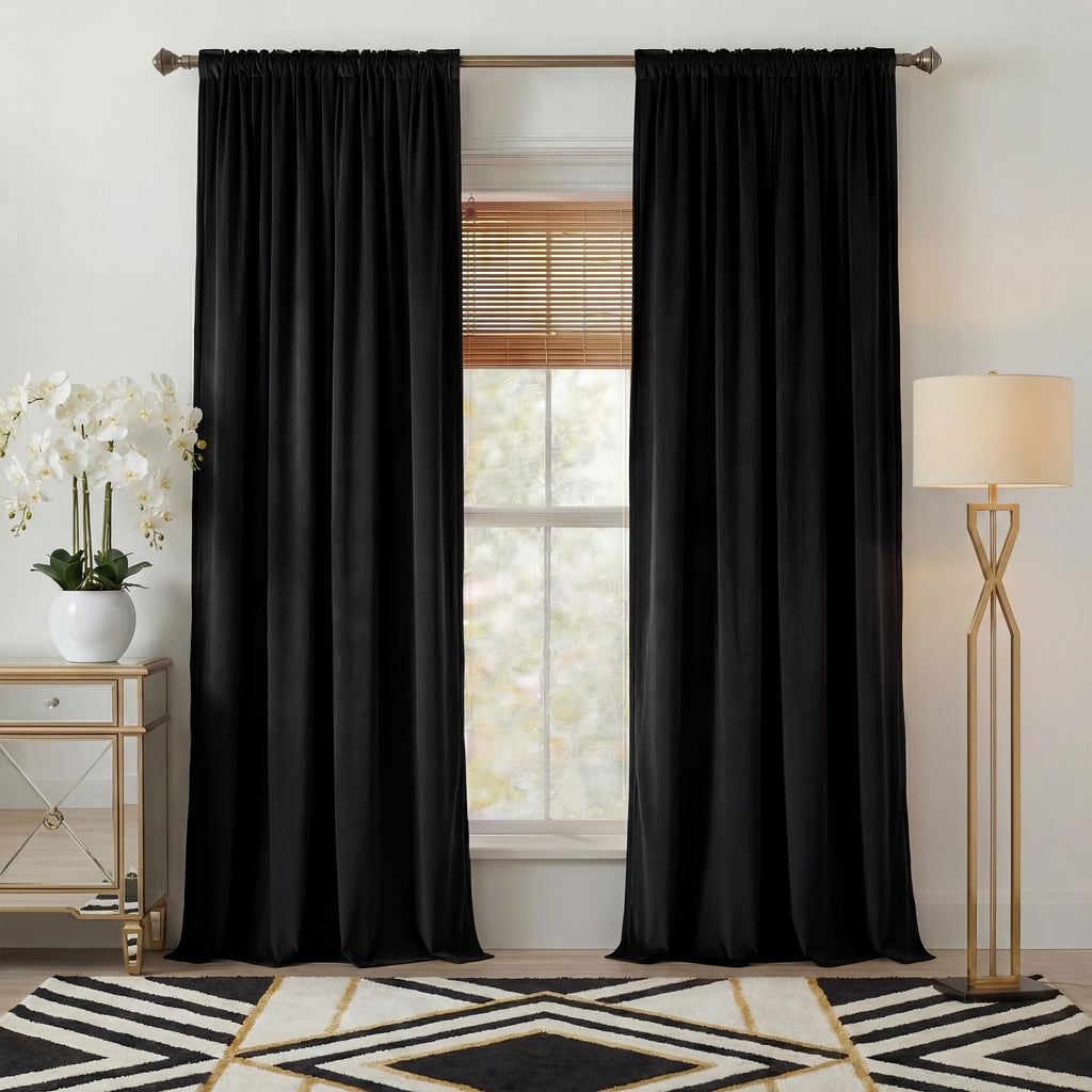 Black Velvet Curtains, W52 x L144, 2 Panels