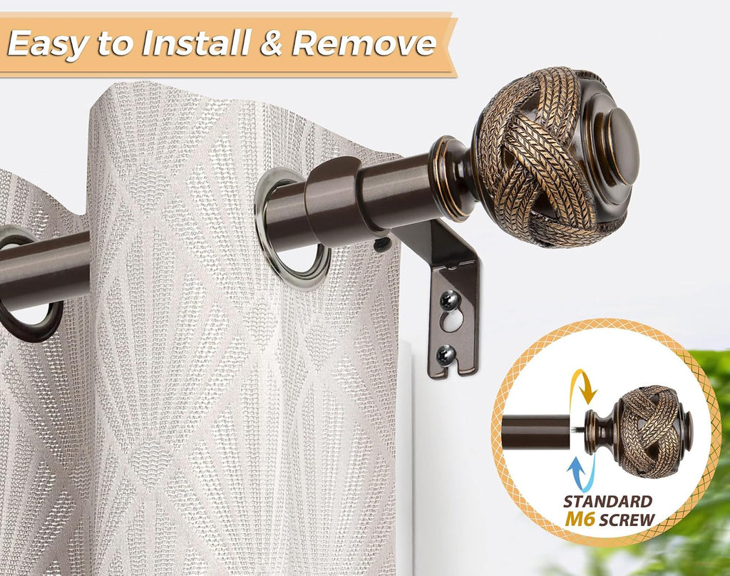 Bronze Curtain Rod 32 to 58 Inches (2.6 to 4.8 ft), 7/8 Inch Telescoping Splicing Curtain Rods for Windows 20 to 54
