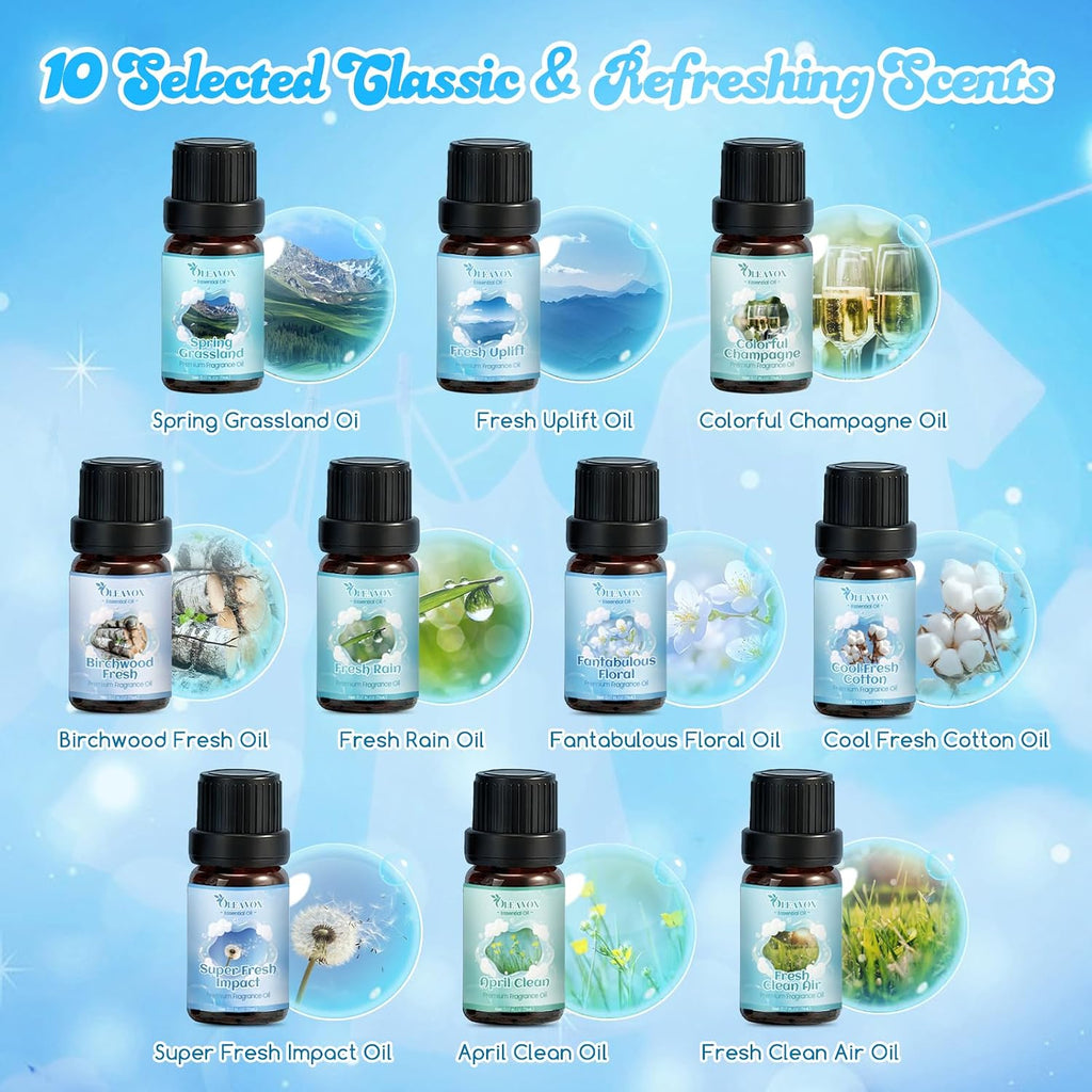 Clean Fragrance Oils Set for Diffuser, Essential Oils for Laundry - Set of 10