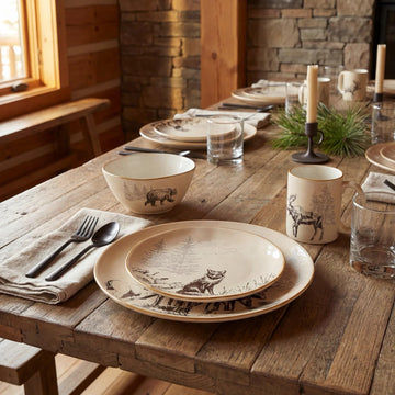 White Pine 16 Piece Ceramic Dinnerware Set Light Tan Brown