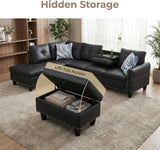 Leather 3-Piece L-Shaped Couches for Living Room, Sectional Sofa with Storage Ottoman & Movable Chaise