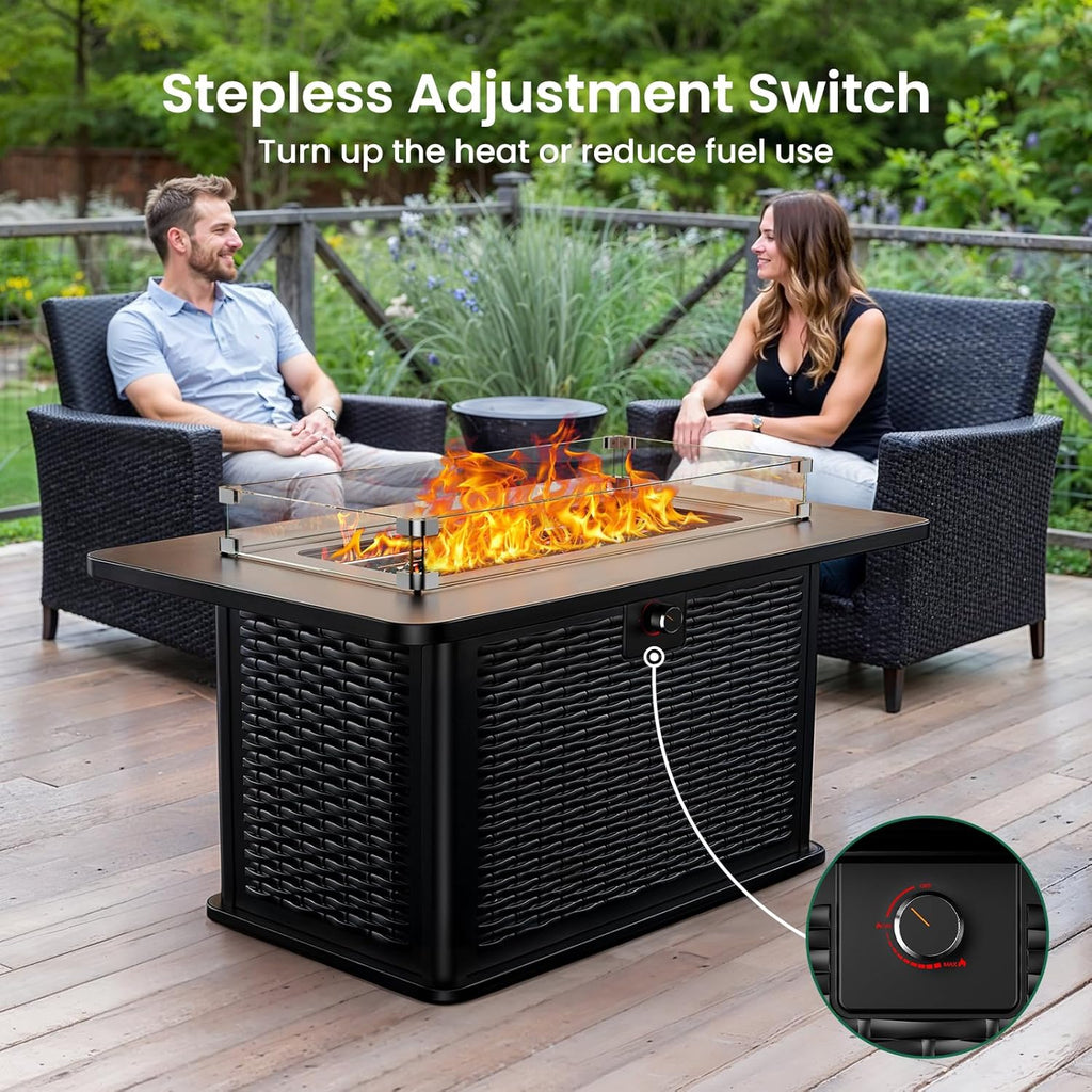 43-Inch Rectangular Propane Fire Pit with 60,000 BTU Output, Fire Pit Table Premium Gas for Outside Patio with 304 Stainless Steel H-Burner, Glass - Image 6