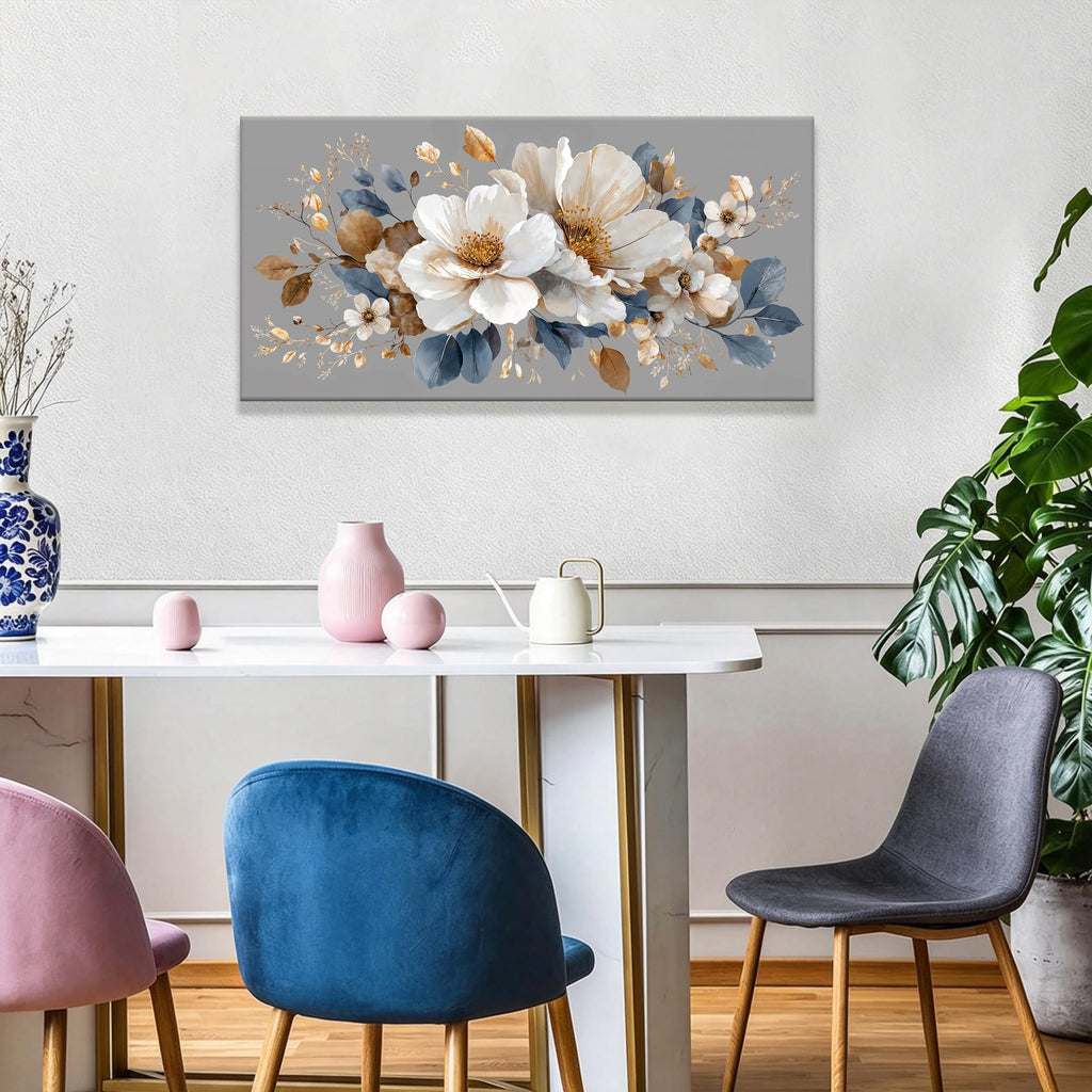 White Flower Gold Leaf Flower Canvas Wall Art Decor 20×40