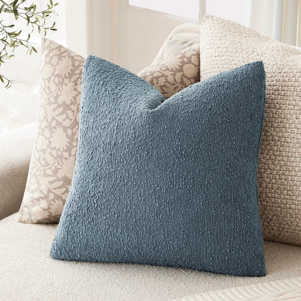 Decorative Textured Boucle Throw Pillow Covers 22x22 Misty Blue
