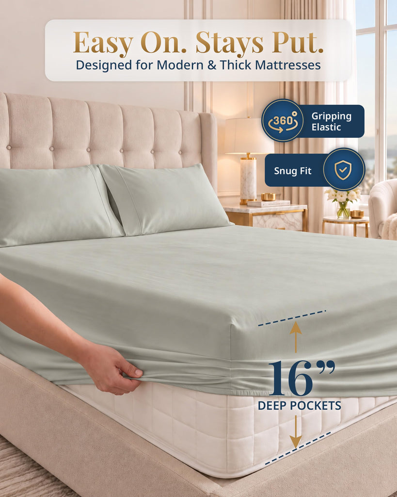 California King Size Sheets Set 100% Egyptian Cotton - Silver