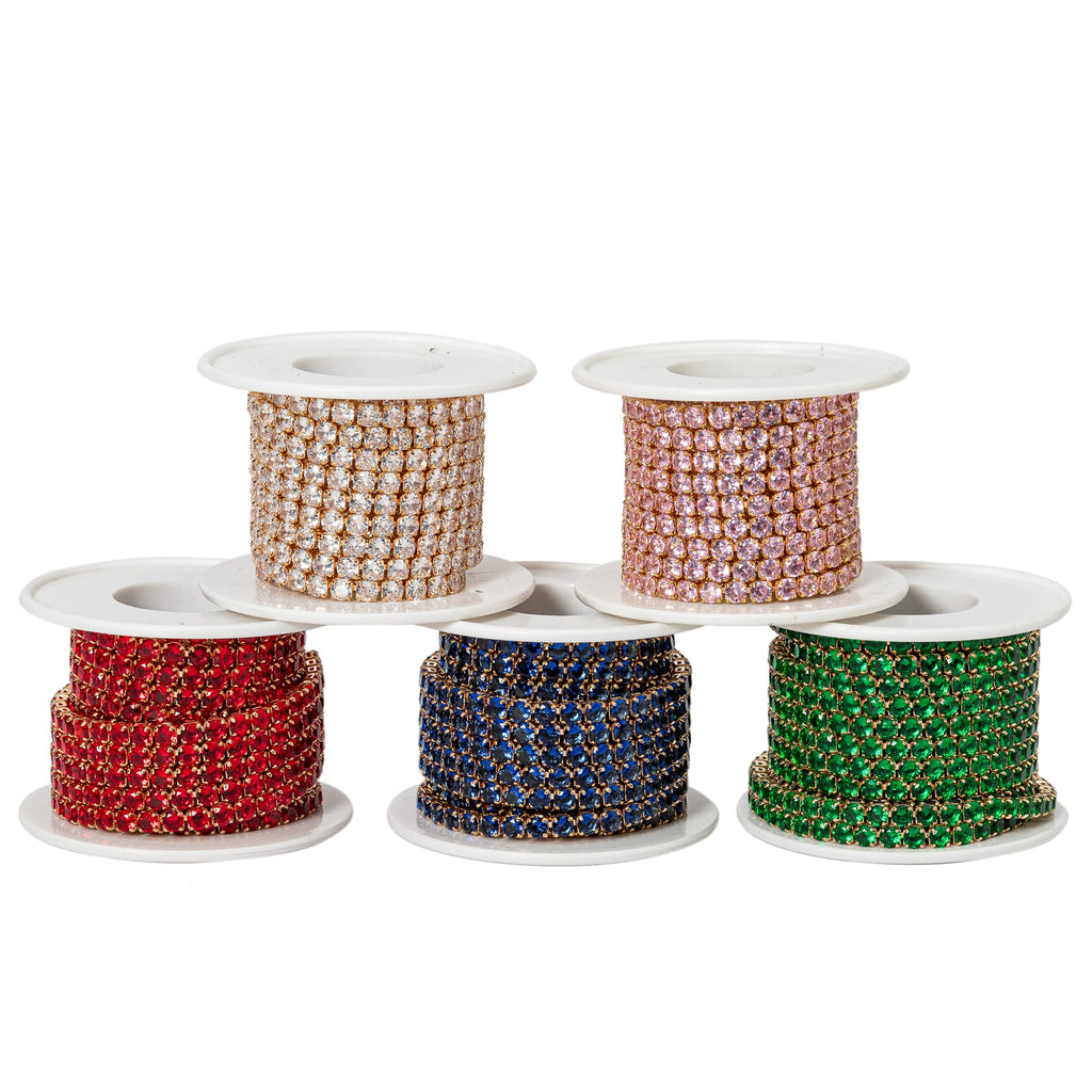 Zircon Rhinestones Close Chain Round Beaded Trim for Sewing Craft DIY Decoration(3X3MM Golden Clear) - 1 Yards