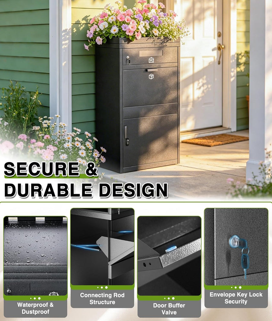 Package Delivery Boxes & Mailbox with Plant Roof, Large Parcel Drop Box with Coded Lock