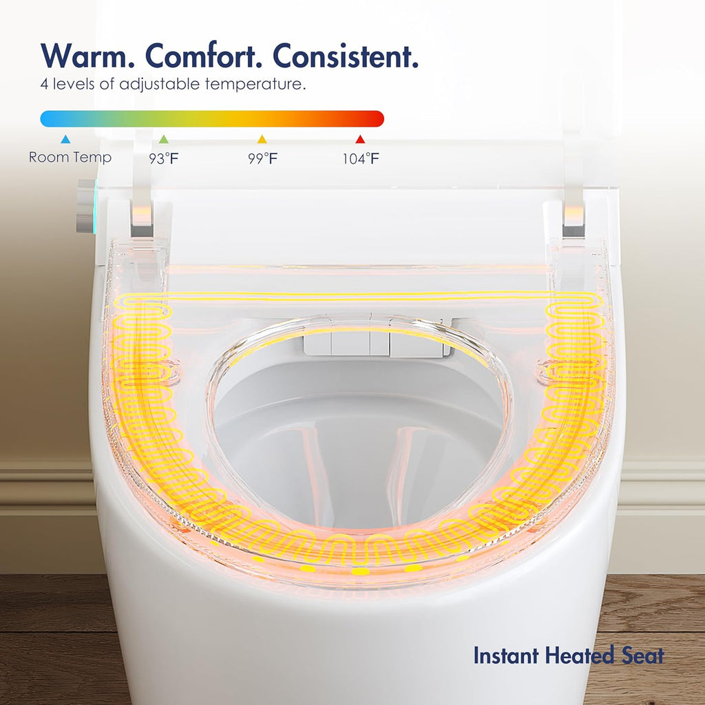 Smart Toilet with Auto Flush and Heated Seat, No Bidet, Foot Sensor Flush, Pre-Wetting, Soft Close Lid, Night Light