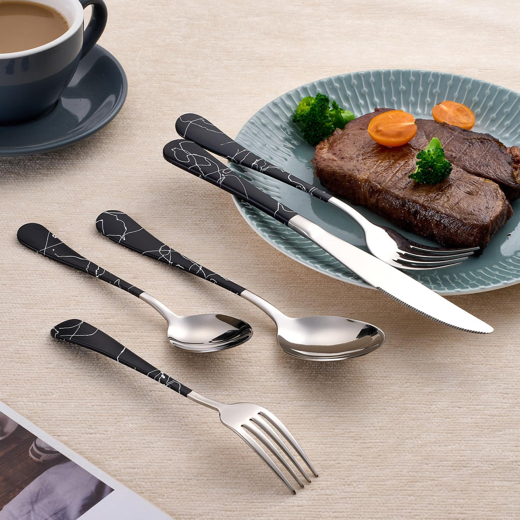 20-Piece Black crack Silverware Set 18/0 Stainless Steel Silverware Set Black crack Handle Cutlery Set Service for 4