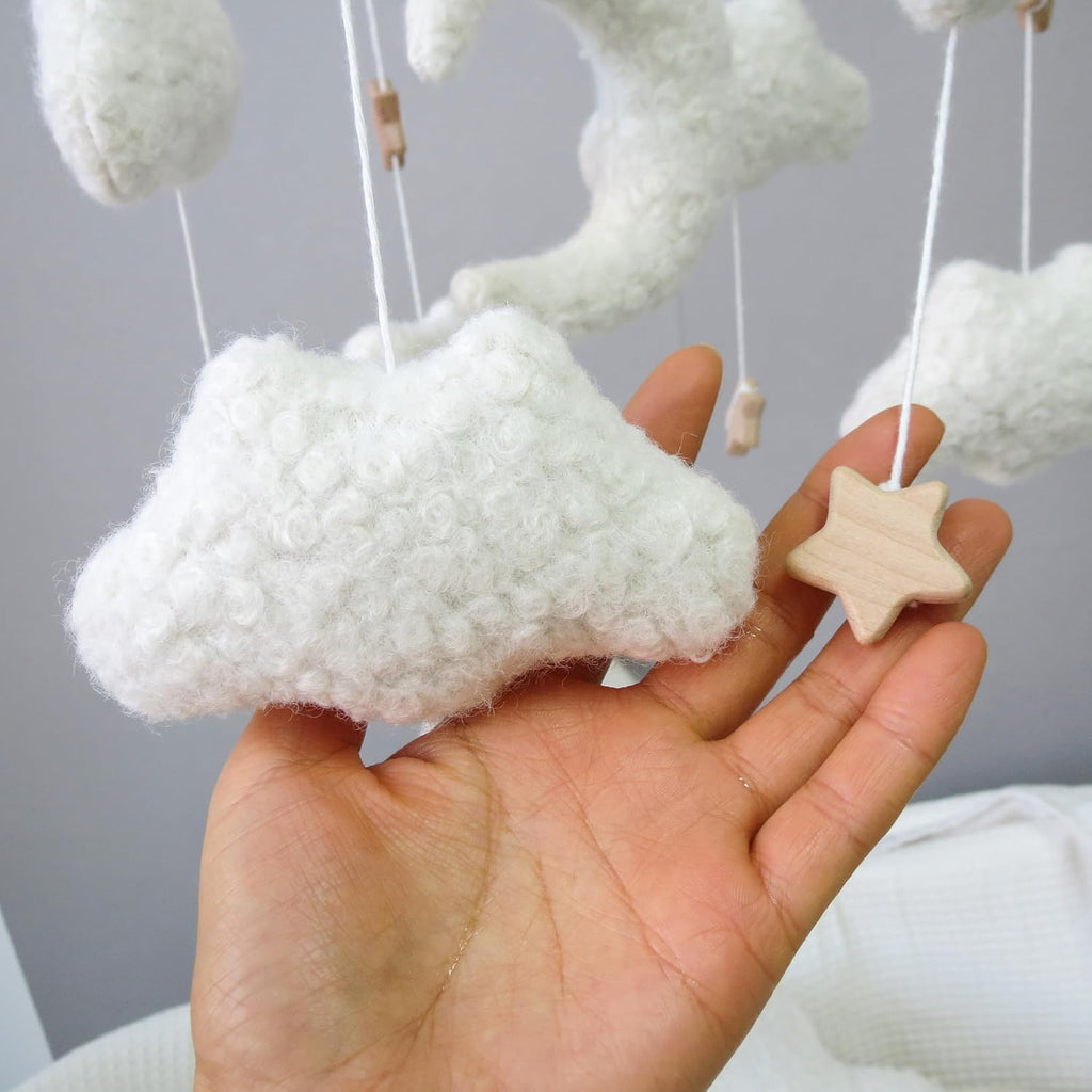 Cloud Mobile for Crib Neutral Baby Mobile for Crib Bassinet Boucle Cloud Baby Crib Mobile for Girls Boys Boho Nursery