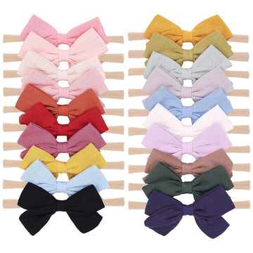 20pcs Baby Girls Nylon Hair Bows Headbands Linen Hair Bands